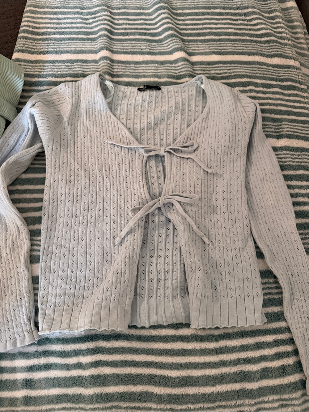 Light Blue Tie-Front Knit Sweater Cardigan